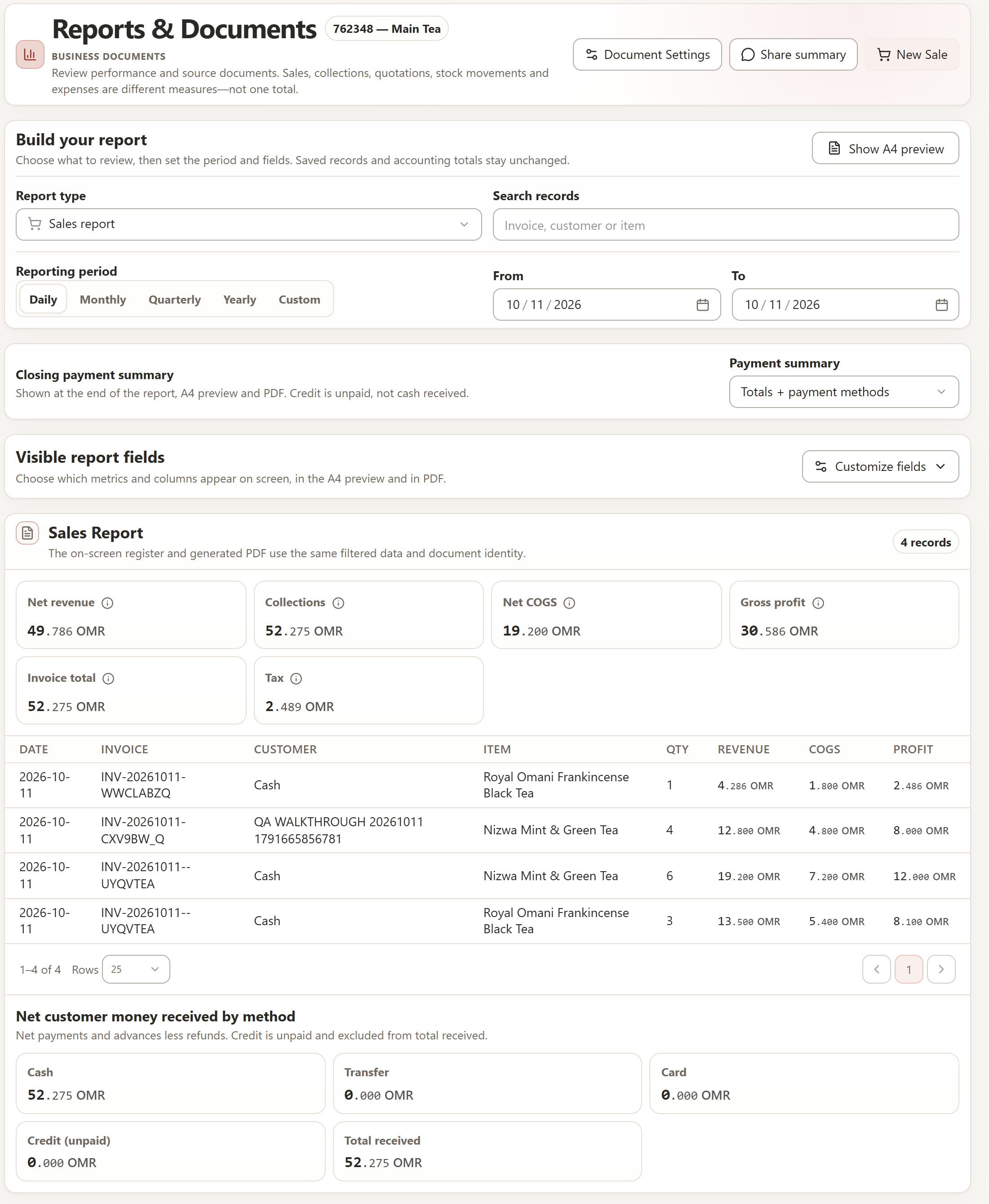 Full RACOPAES reports workspace with operational summaries and report controls